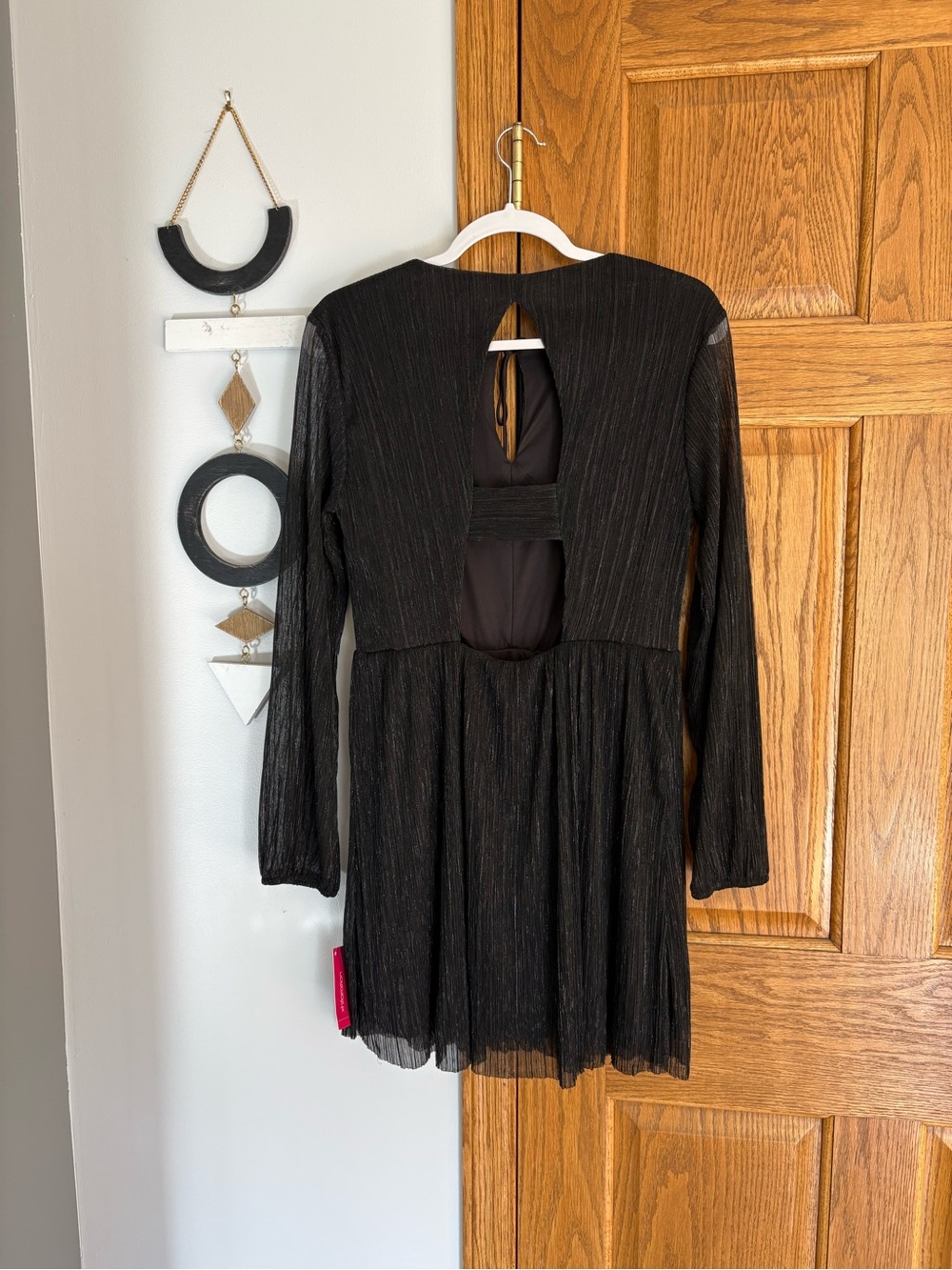 Xhilaration Black Long-Sleeve Open Back Detail Party Dress with Shimmer Medium - Picture 7 of 7